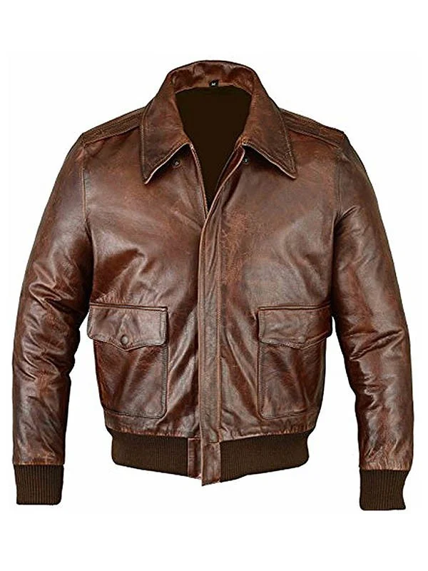 Brown Aviator Bomber Leather Jacket For Men