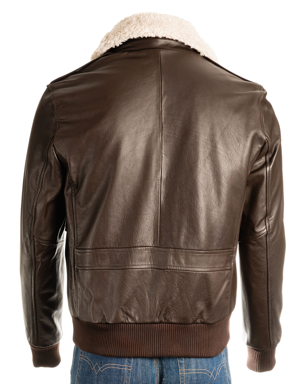 Men's Brown Aviator Style Leather Jacket With Fur Collar