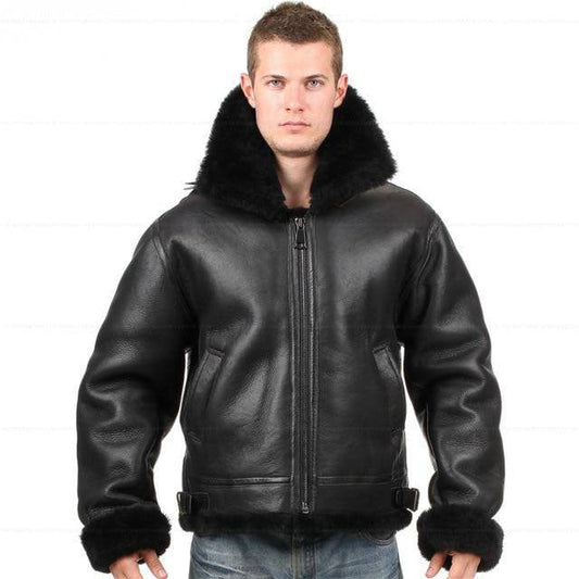 Fur Bomber Shearling Leather Pilot Flying Aviation Jacket
