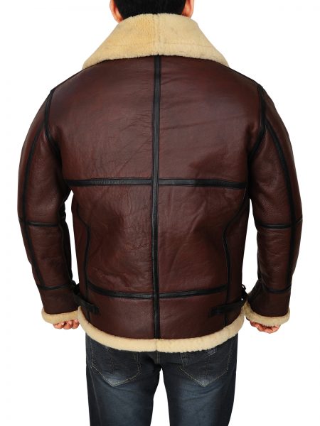Men's Sheepskin Bomber Shearling Brown Leather Jacket