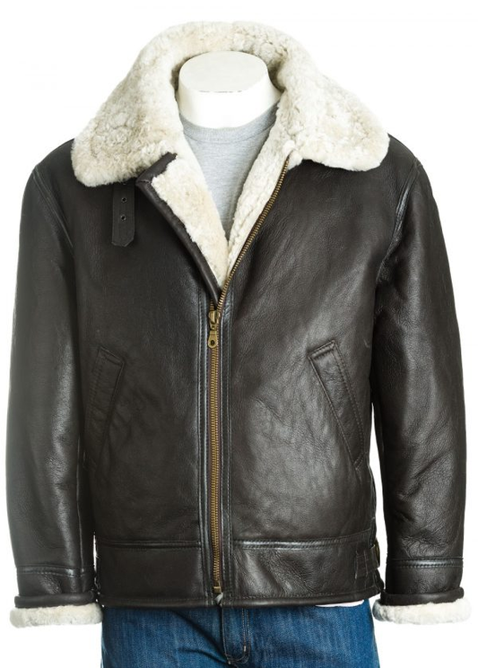 B3 Brown Shearling Sheepskin Bomber Jacket For Men