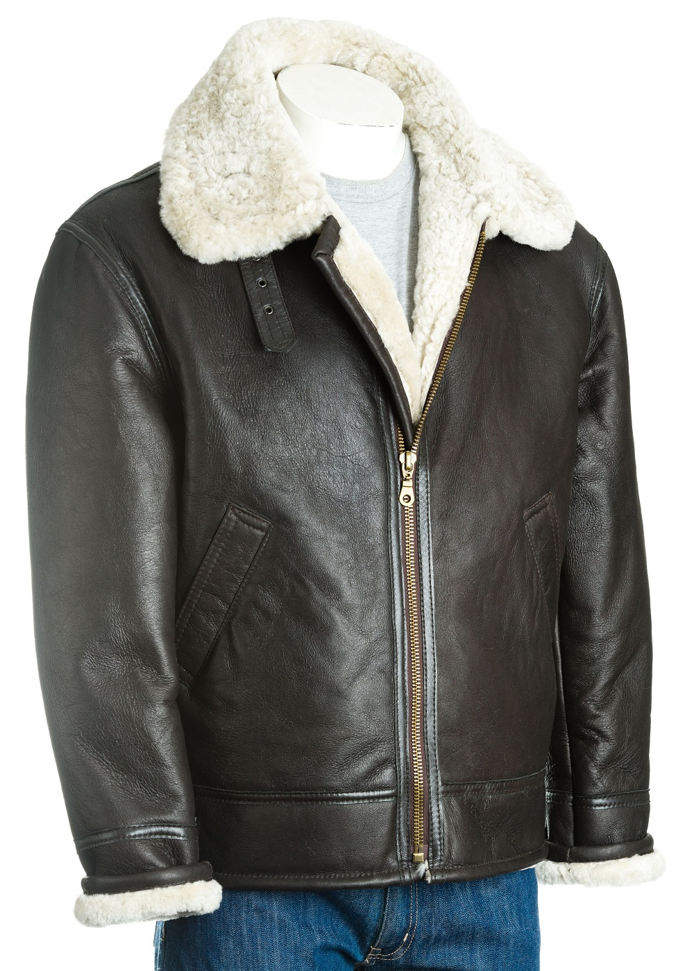B3 Brown Shearling Sheepskin Bomber Jacket For Men