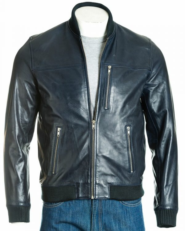 Men’s Blue Sage Bomber Leather Jacket