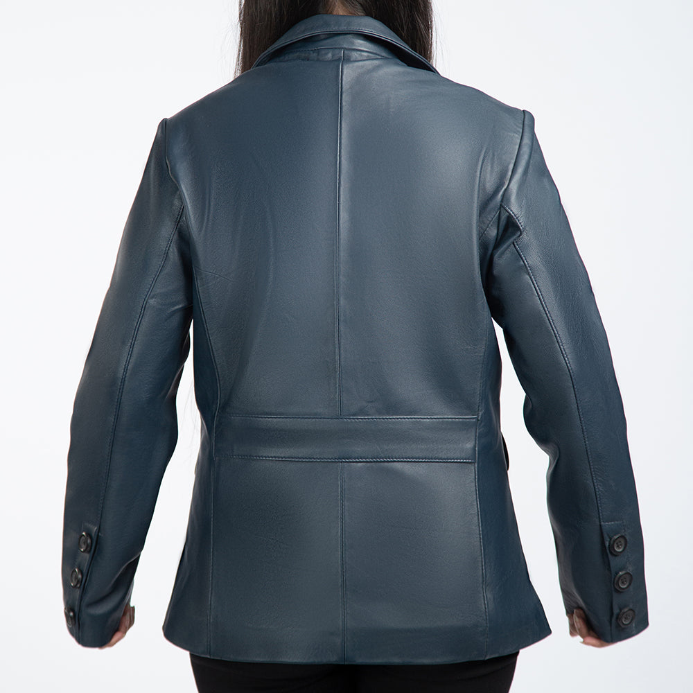 Blue Leather Blazer For Women