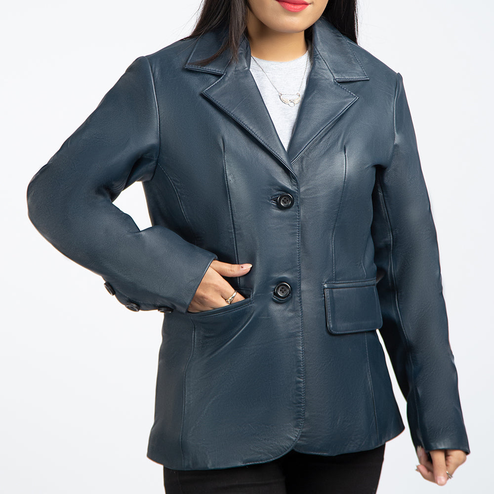 Blue Leather Blazer For Women
