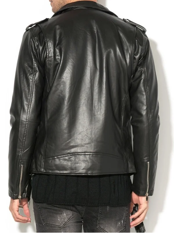 Men's Black Brando Classic Biker Leather Jacket Leathe