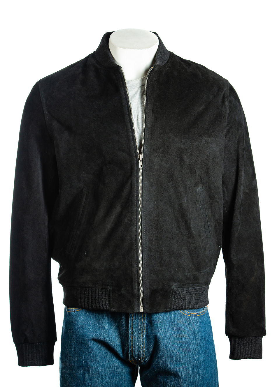 Men's Classic MA-1 Flight Black Suede Leather Bomber Jacket