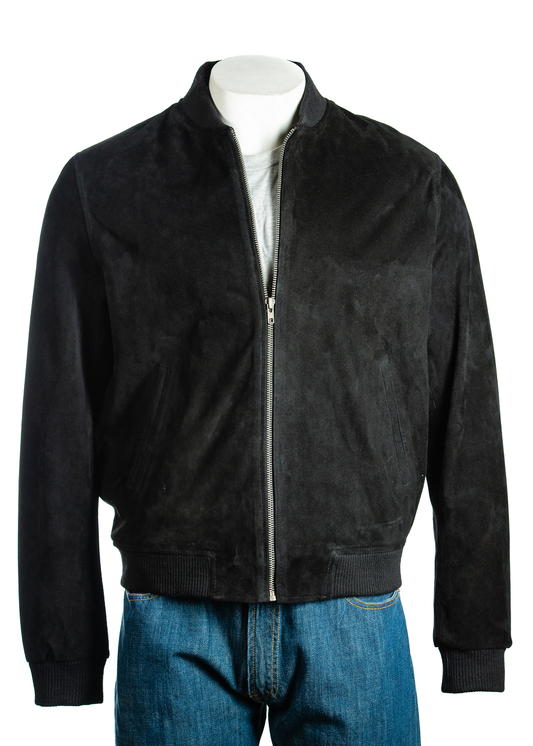 Men's Classic MA-1 Flight Black Suede Leather Bomber Jacket
