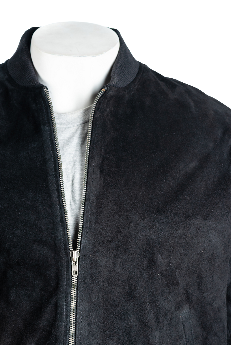 Men's Classic MA-1 Flight Black Suede Leather Bomber Jacket