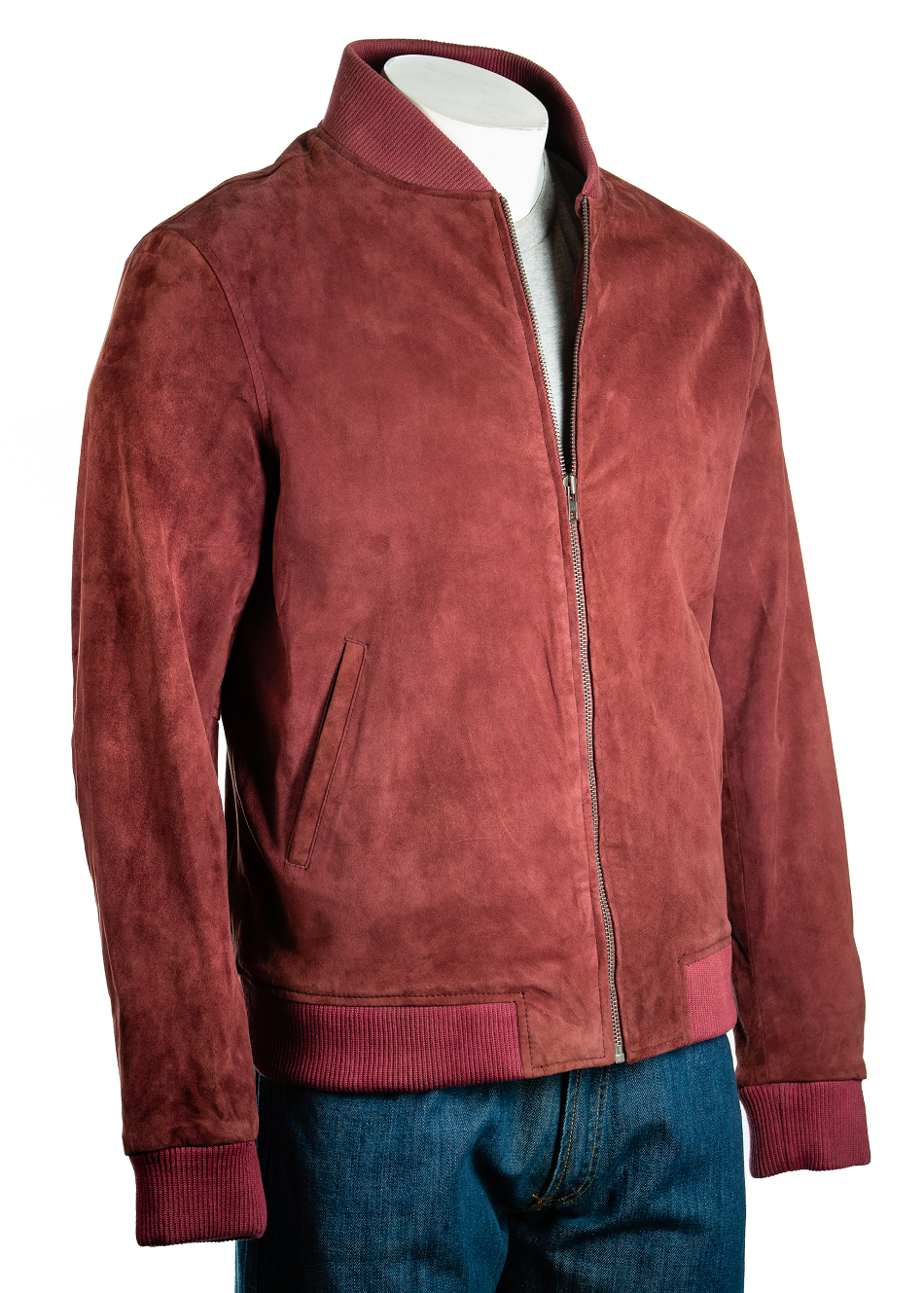 Men's Flight Burgundy Suede Leather Bomber Jacket