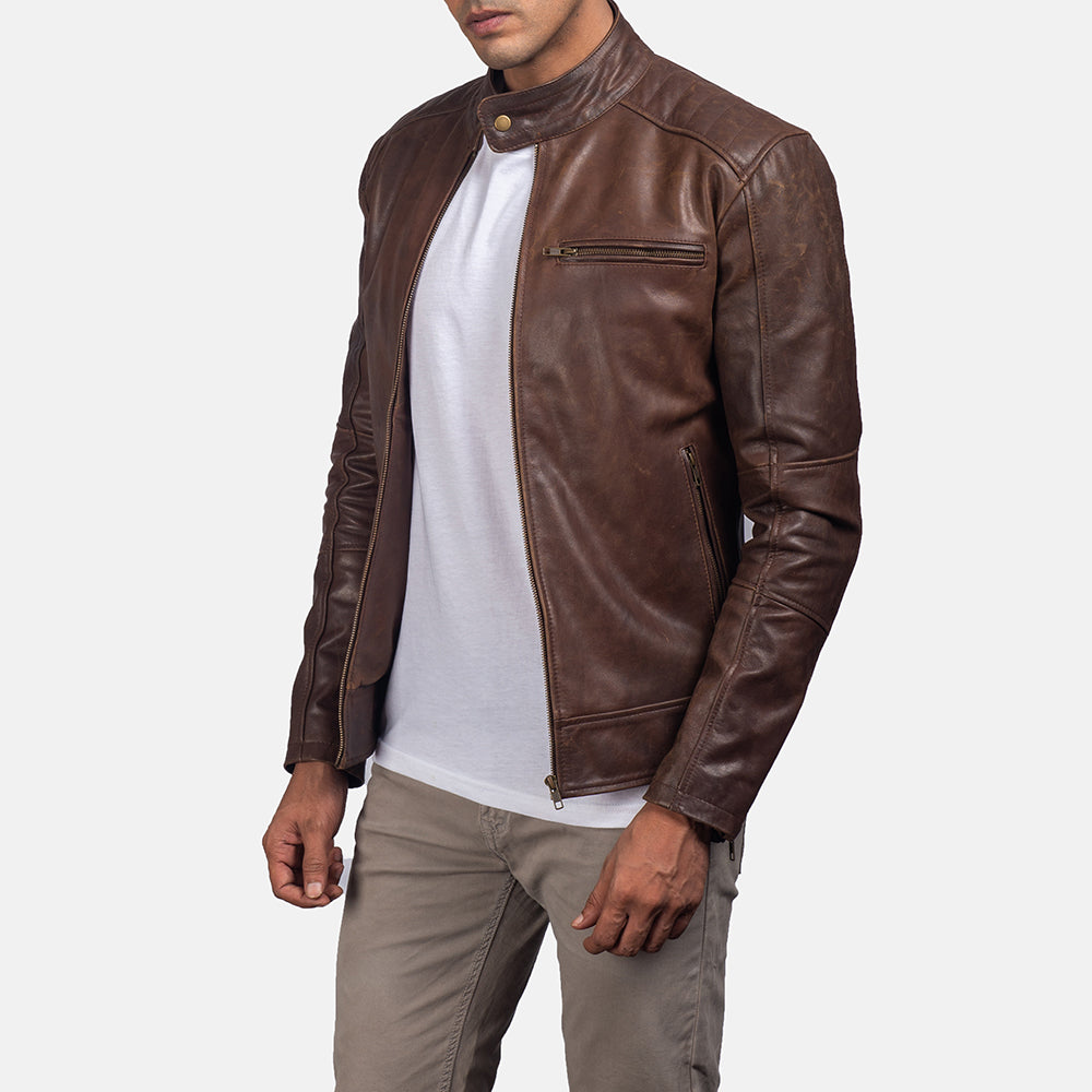 Men's Brown Leather Biker Jacket For Fall Season