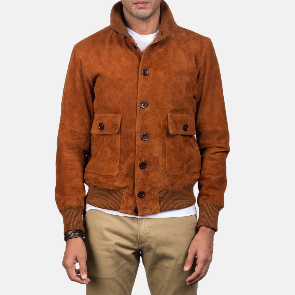Brown Suede Bomber Jacket For Men