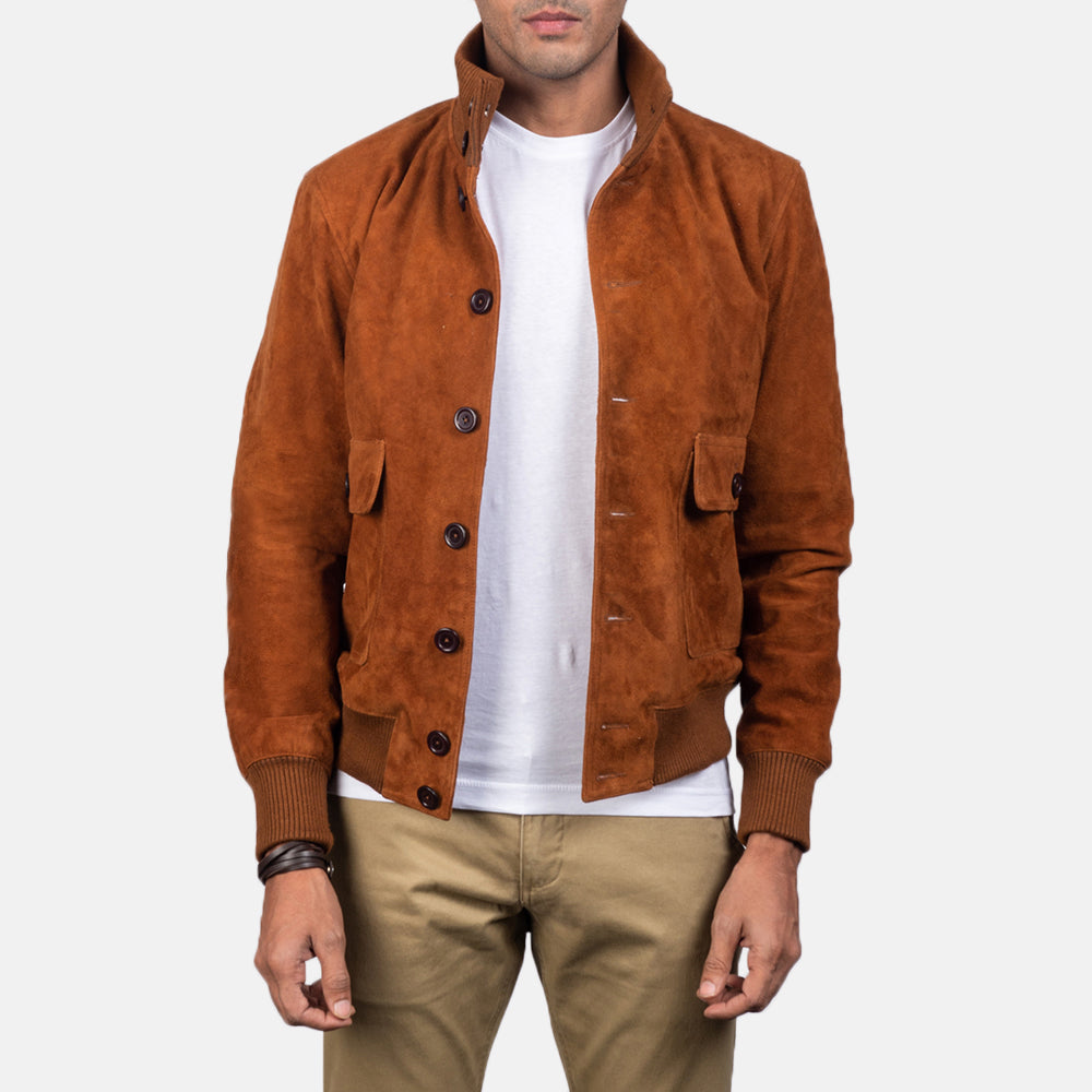 Brown Suede Bomber Jacket For Men