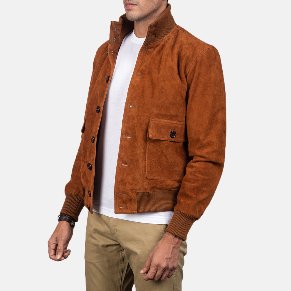 Brown Suede Bomber Jacket For Men