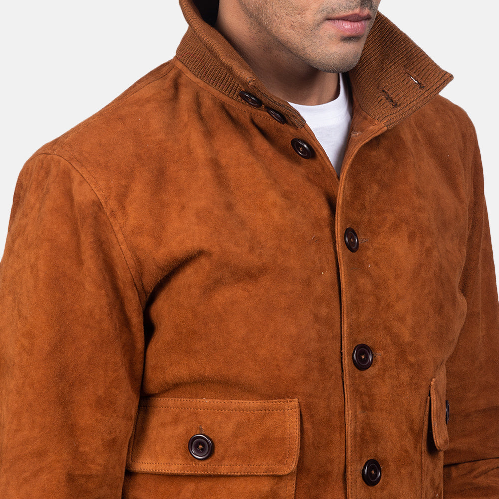 Brown Suede Bomber Jacket For Men