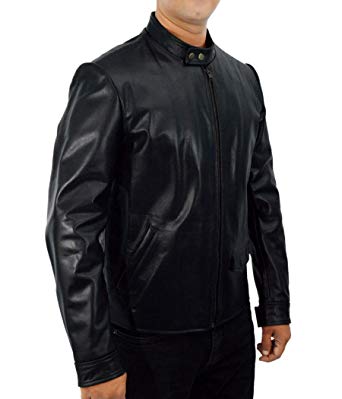 Men's Black Leather Cafe Racer Jacket