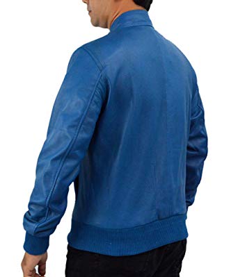 Men's Leather Blue Bomber Jacket