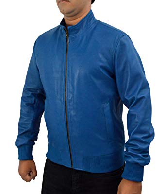 Men's Leather Blue Bomber Jacket