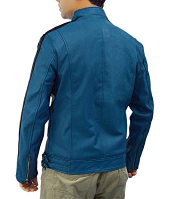 Men's Synthetic Leather Blue Jacket