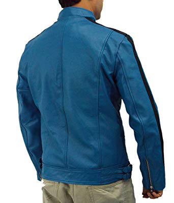 Men's Synthetic Leather Blue Jacket