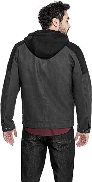 Men's Black Clint Suede Moto Hooded Jacket For Winter