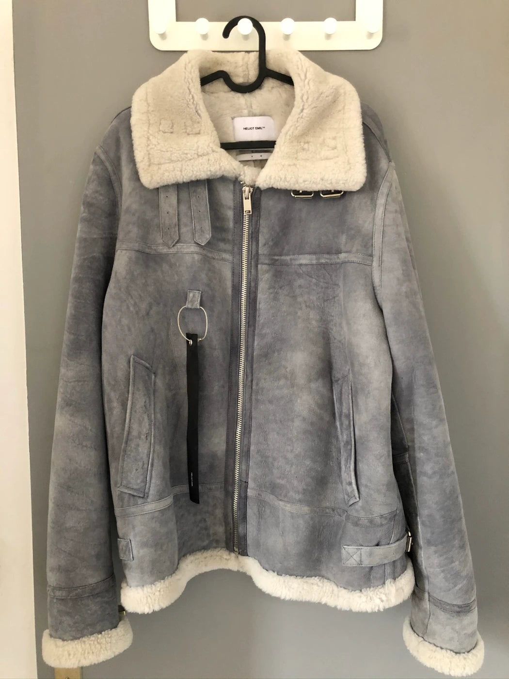 HELIOT EMIL Men's Gray Shearling Aviator Jacket