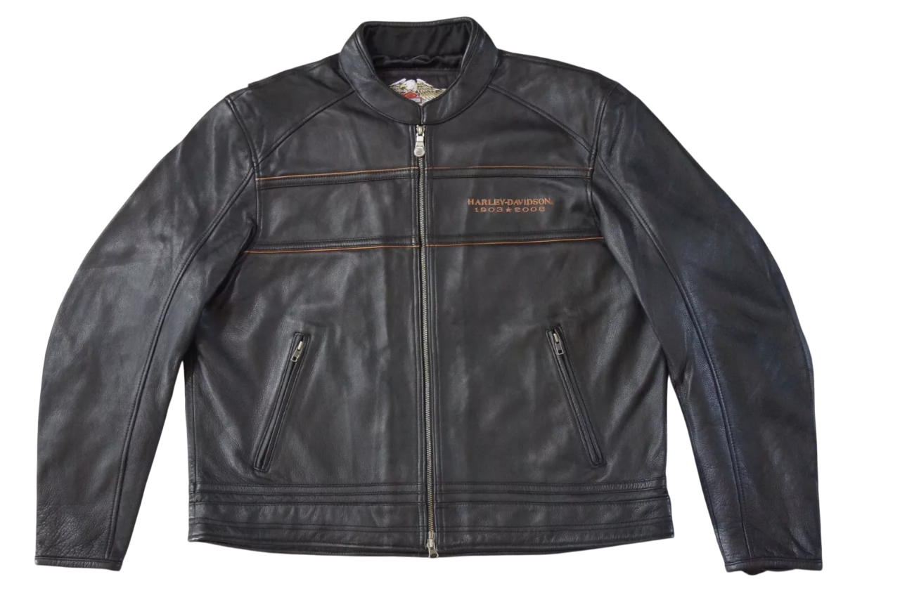 Harley Davidson Men 105th Anniversary Black Leather Riding Jacket