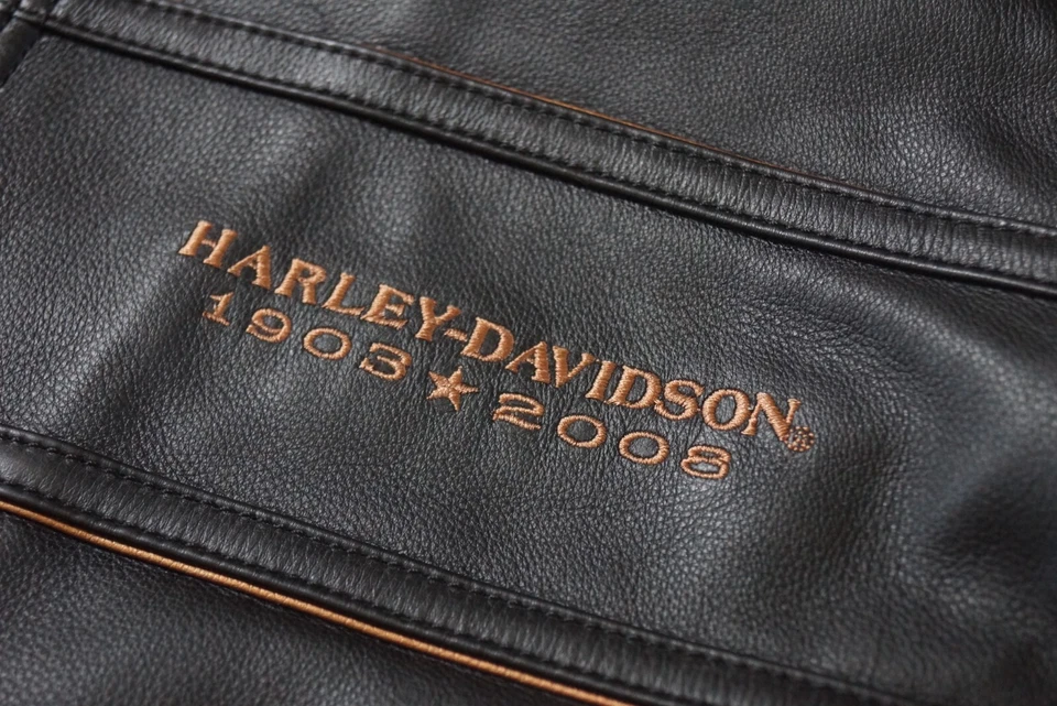Harley Davidson Men 105th Anniversary Black Leather Riding Jacket