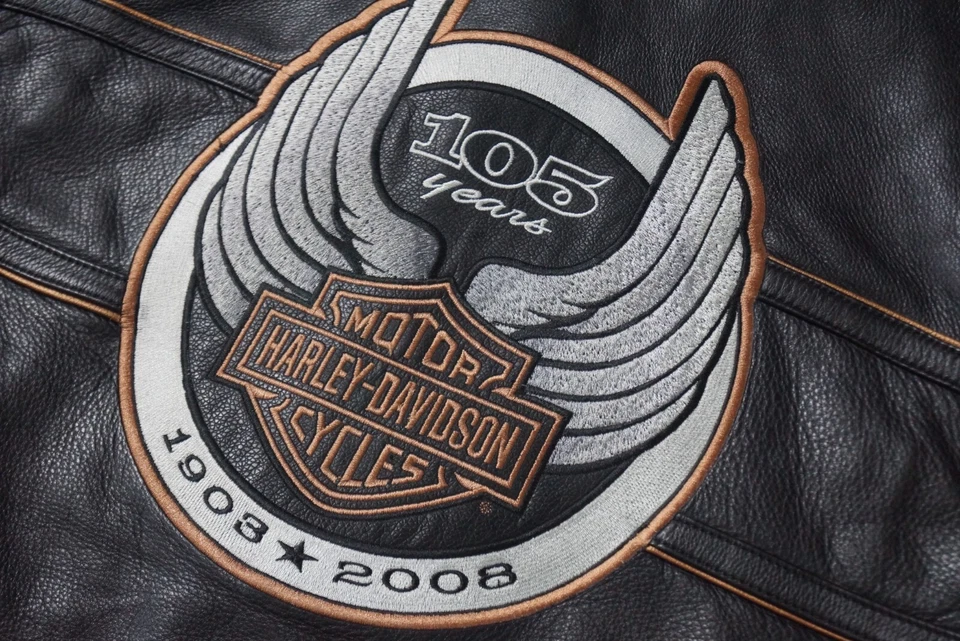 Harley Davidson Men 105th Anniversary Black Leather Riding Jacket