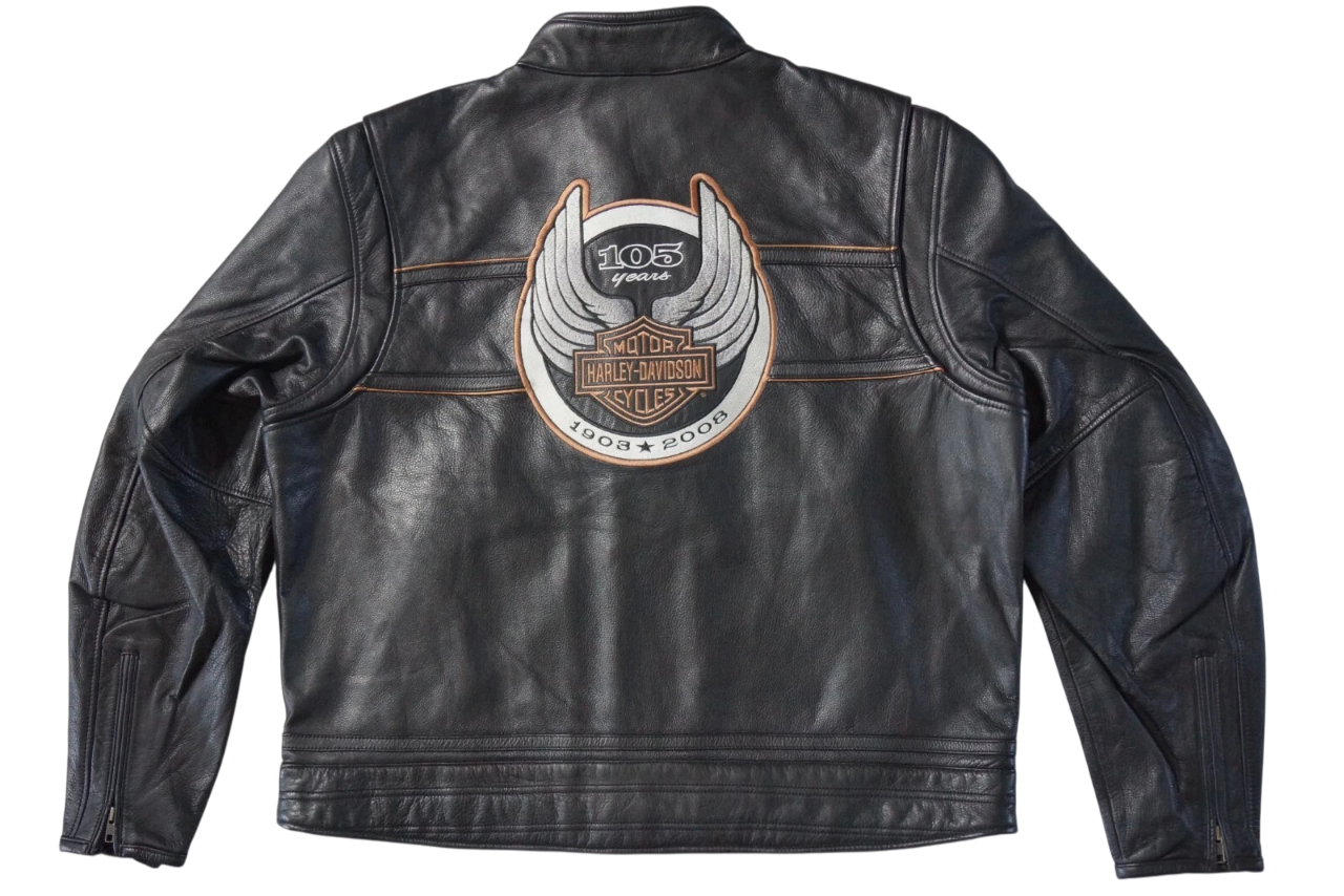 Harley Davidson Men 105th Anniversary Black Leather Riding Jacket