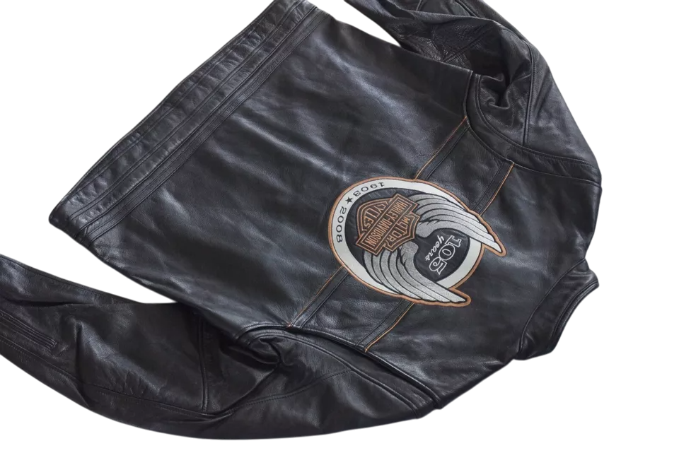 Harley Davidson Men 105th Anniversary Black Leather Riding Jacket