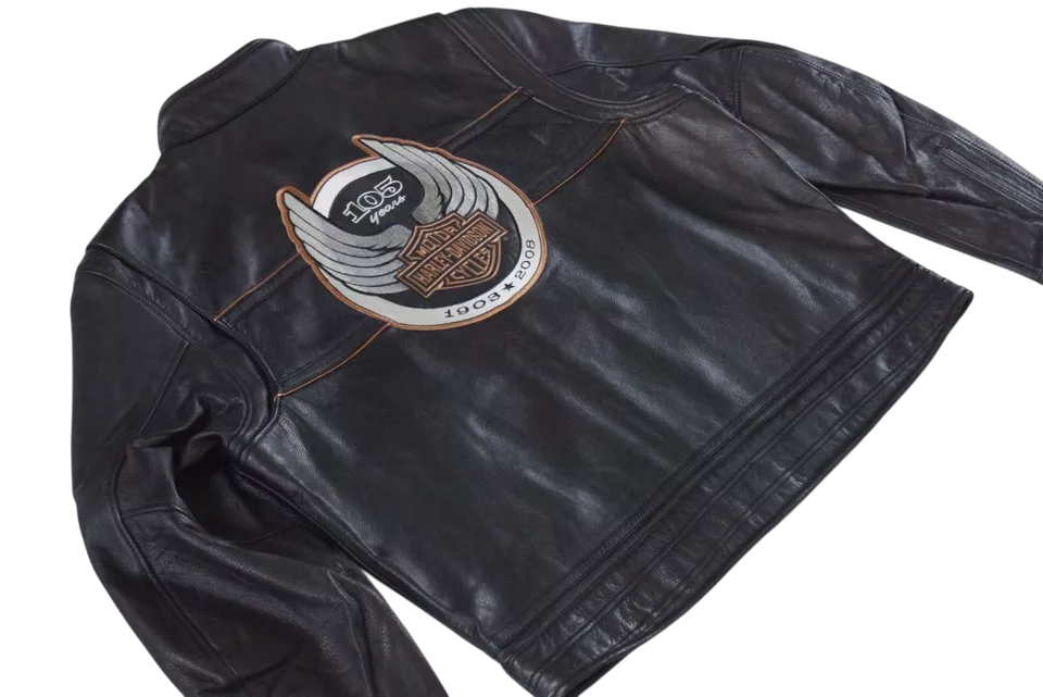 Harley Davidson Men 105th Anniversary Black Leather Riding Jacket
