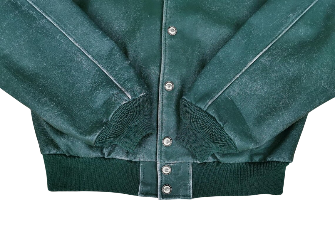Harley Davidson USA Biker Leather Jacket Green Motorcycle Pride Tradition