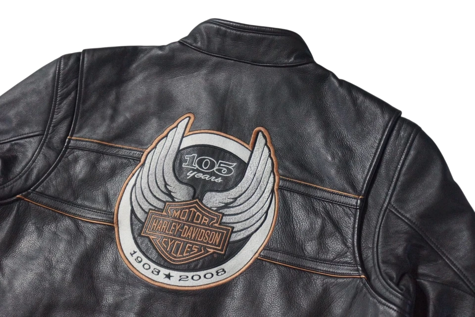 Harley Davidson Men 105th Anniversary Black Leather Riding Jacket