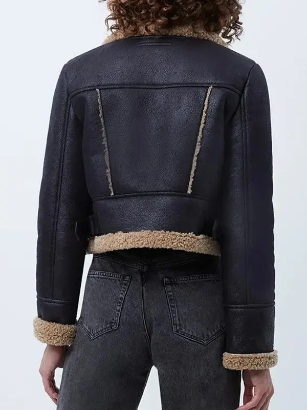 Women’s Shearling Black Cropped Leather Jacket