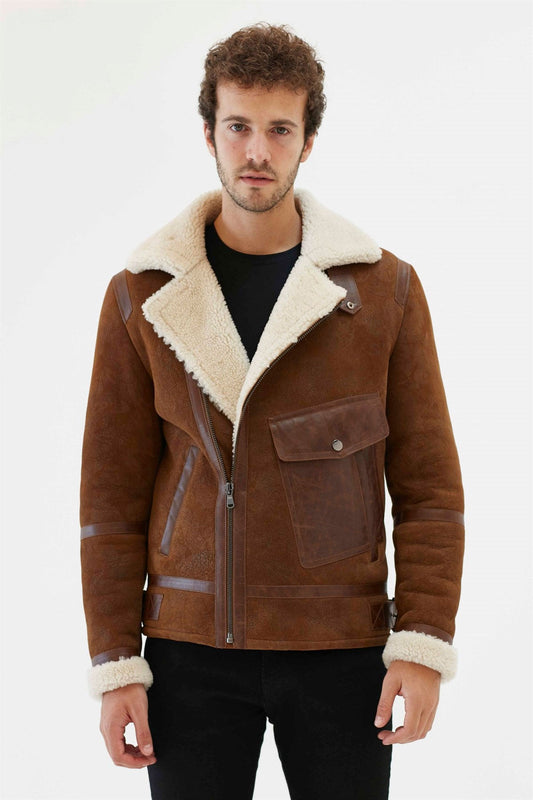 Aviator Zipper Shearling Jacket For Men