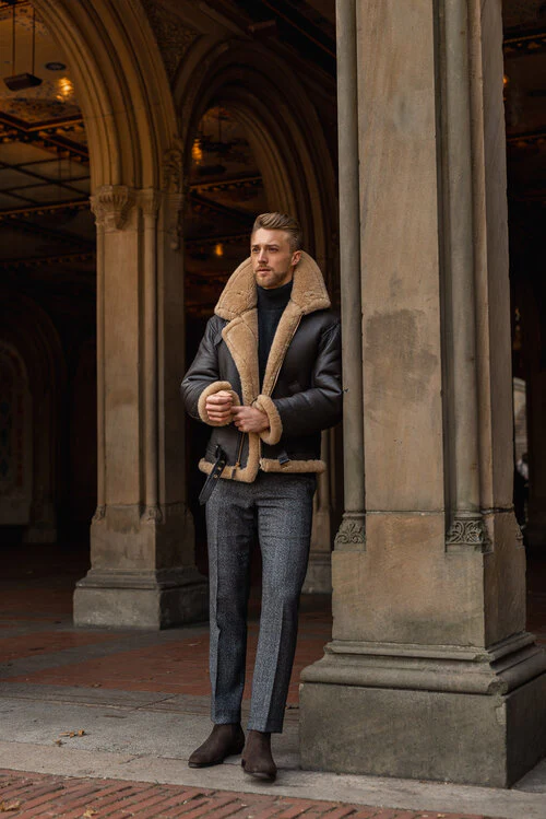 Mens Black Shearling Leather Jacket