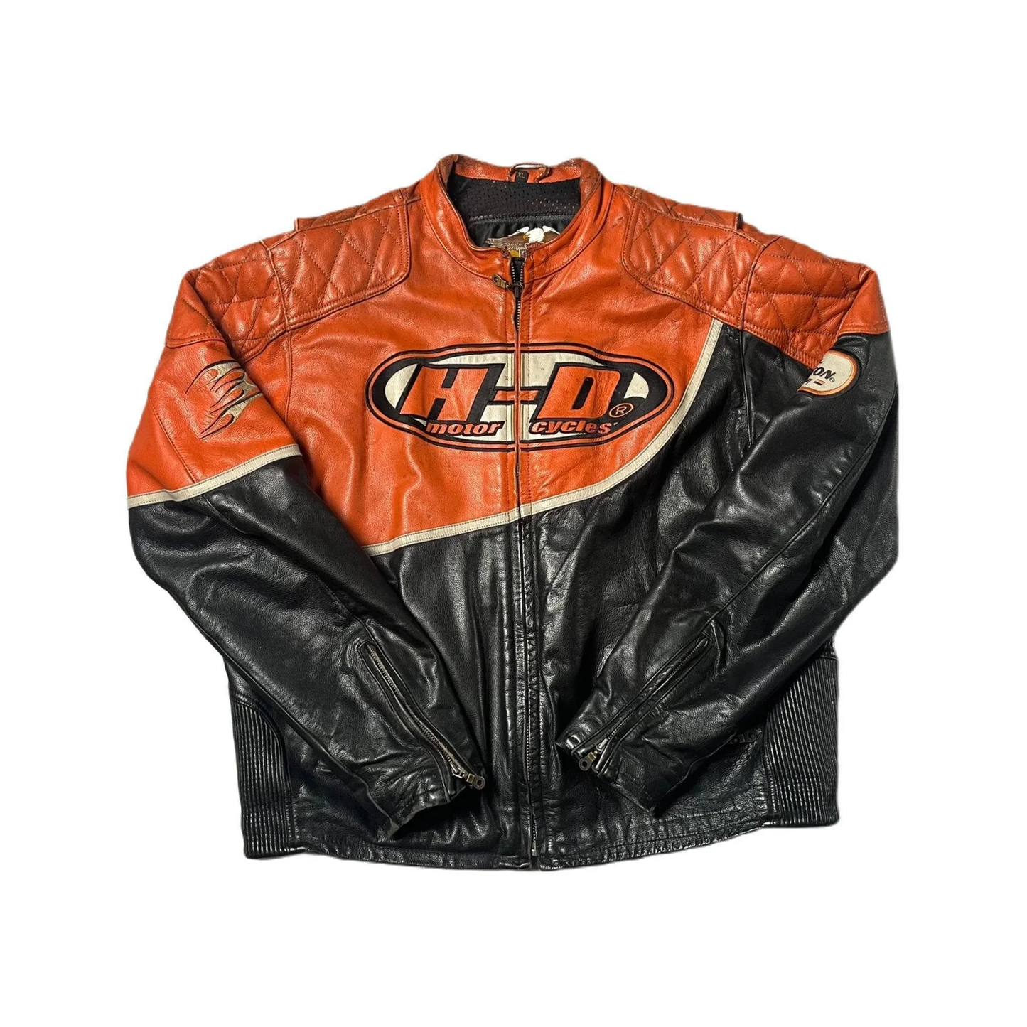 Vintage Black + Orange Harley Davidson Leather Jacket