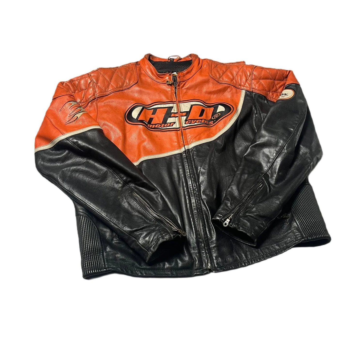 Vintage Black + Orange Harley Davidson Leather Jacket