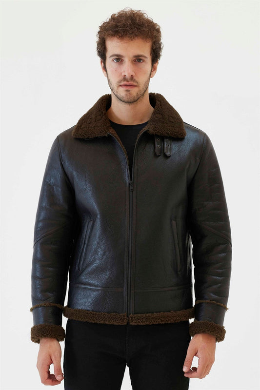 Men's Winter Aviator Brown Shearling Jacket