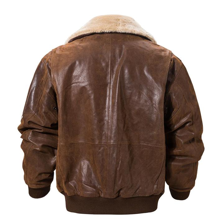 Mens Vintage Bomber Leather Jacket With Shearling Collar