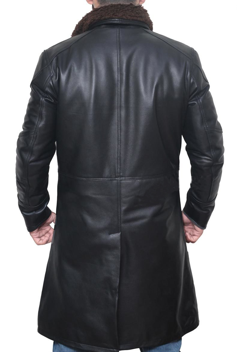 Mens Shearling Black Leather Over Coat