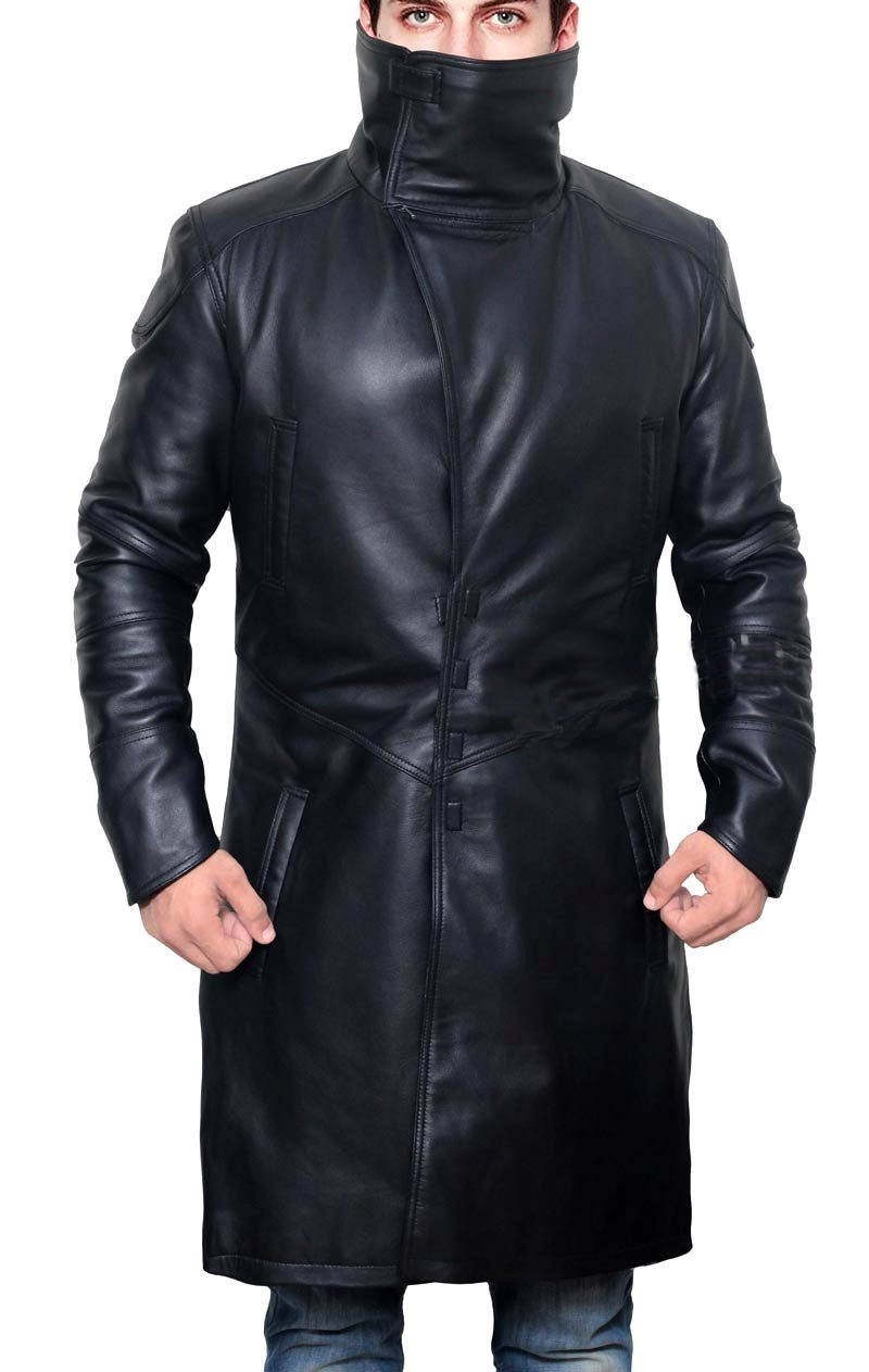 Mens Shearling Black Leather Over Coat