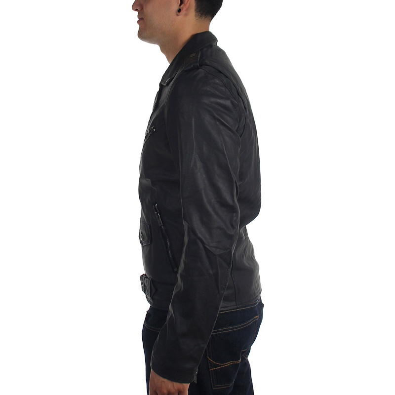 Mens Tripp NYC Moto Black Leather Jacket