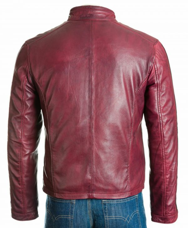 Men’s Red Leather Jacket With Zipper