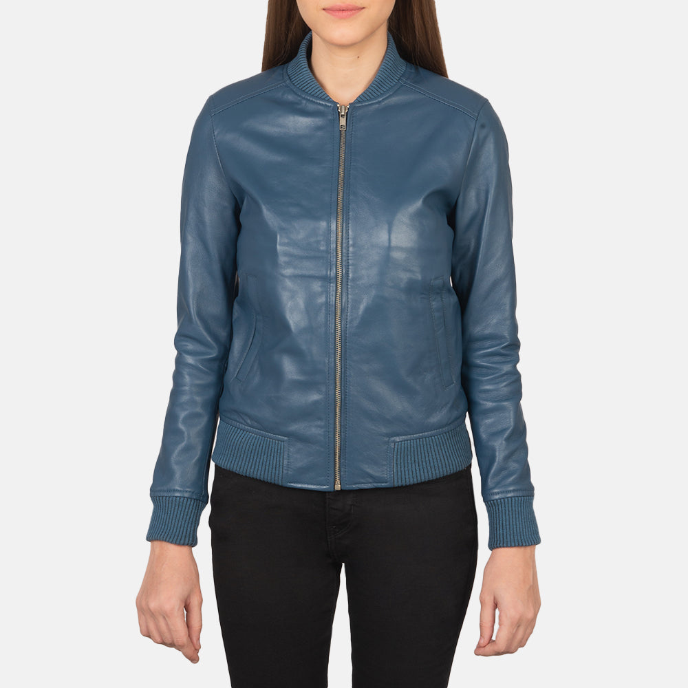 Blesso Blue Women Leather Jacket For Winter