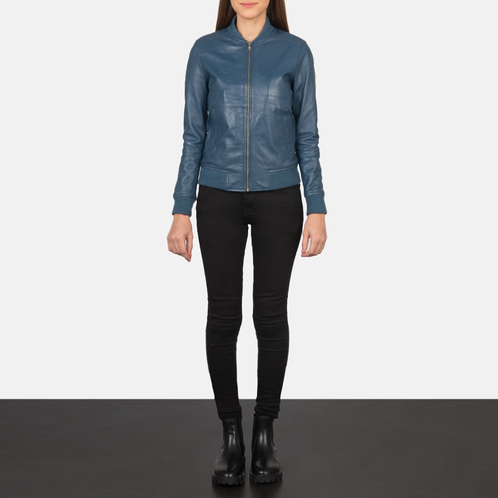 Blesso Blue Women Leather Jacket For Winter