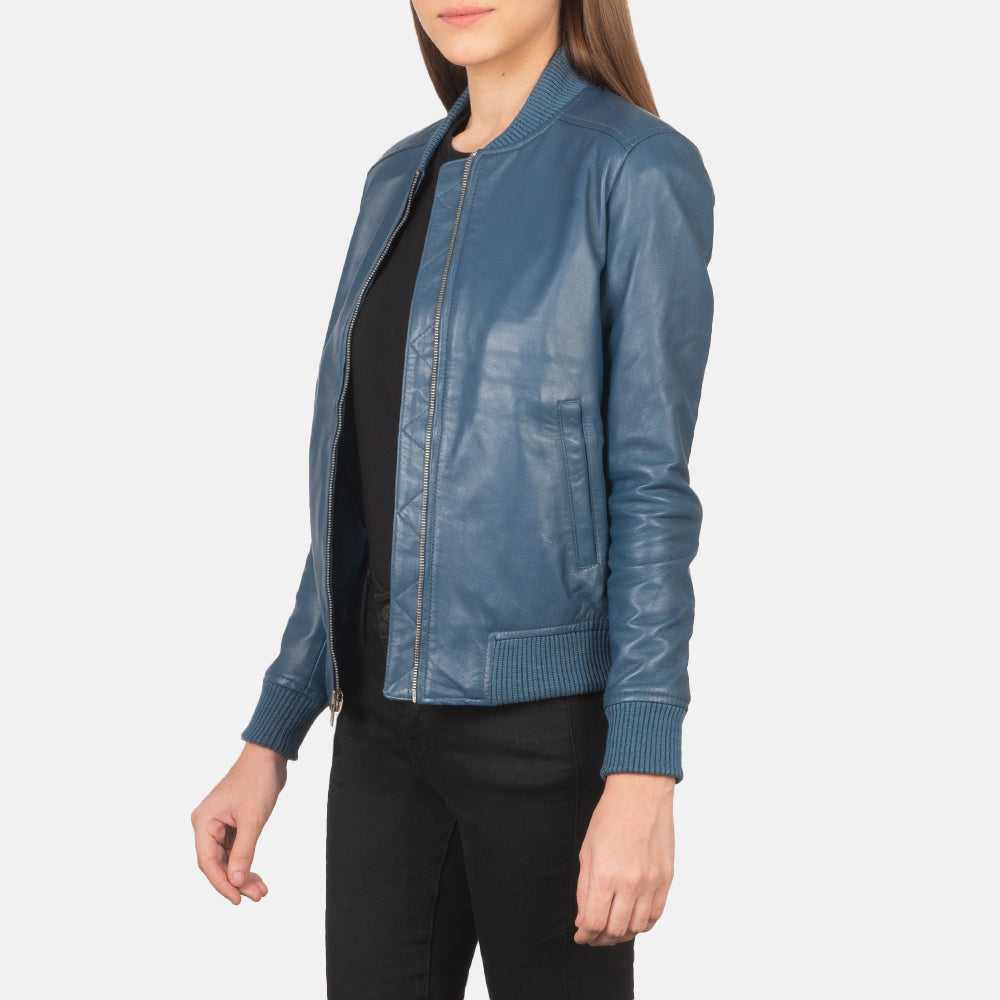 Blesso Blue Women Leather Jacket For Winter