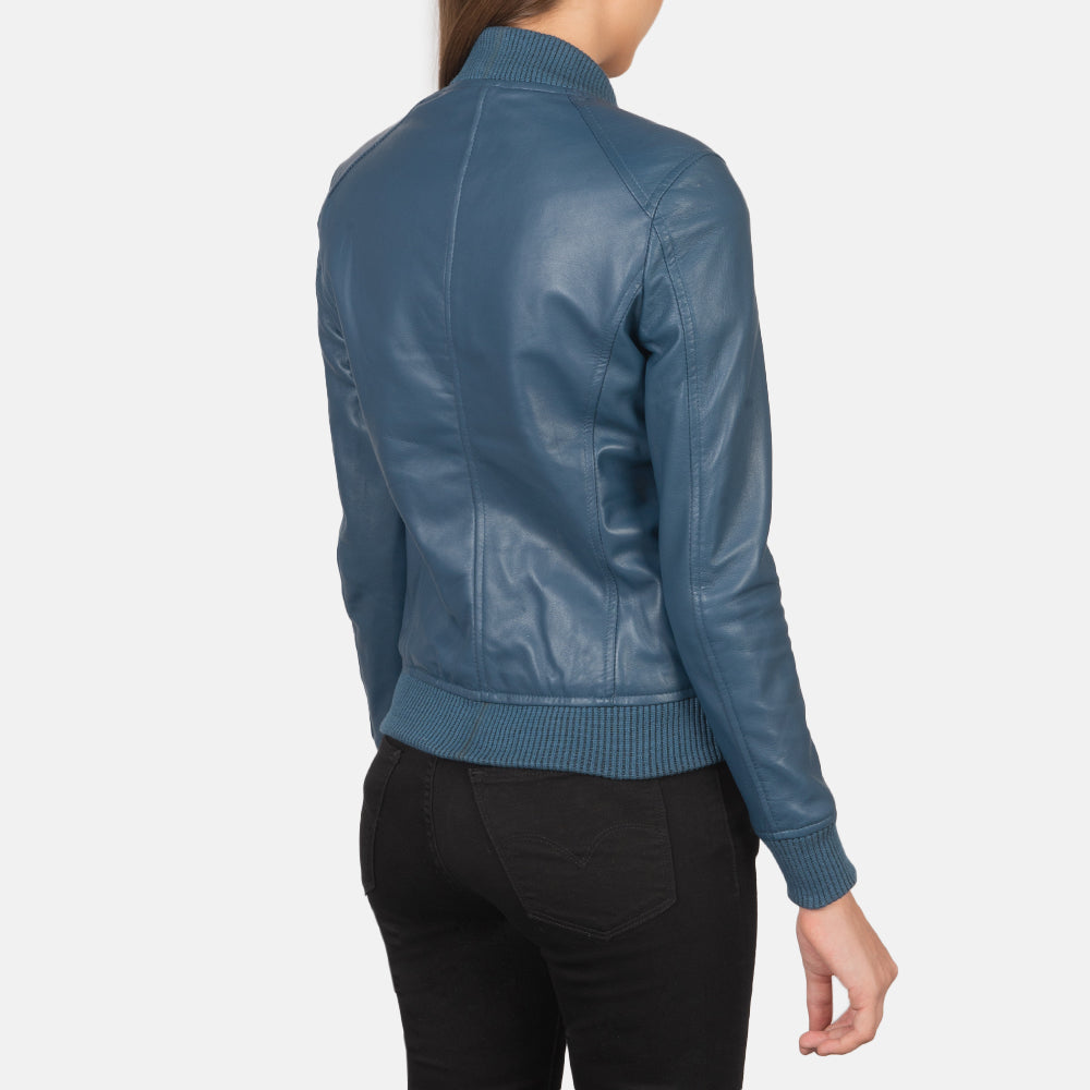 Blesso Blue Women Leather Jacket For Winter