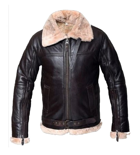 Black Shearling Aviator Bomber Jacket For Men